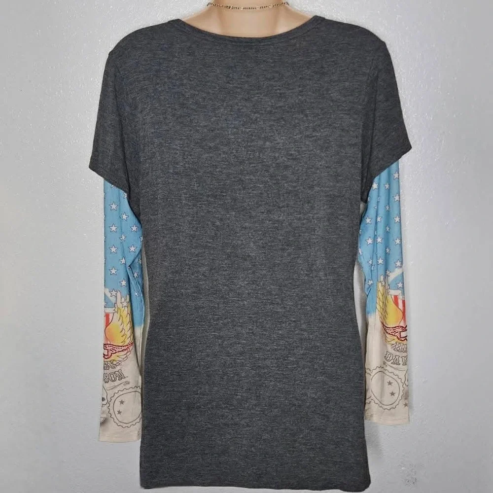 Harley Davidson Womens Layered‎ Tattoo Sleeve Top - Picture 2 of 6